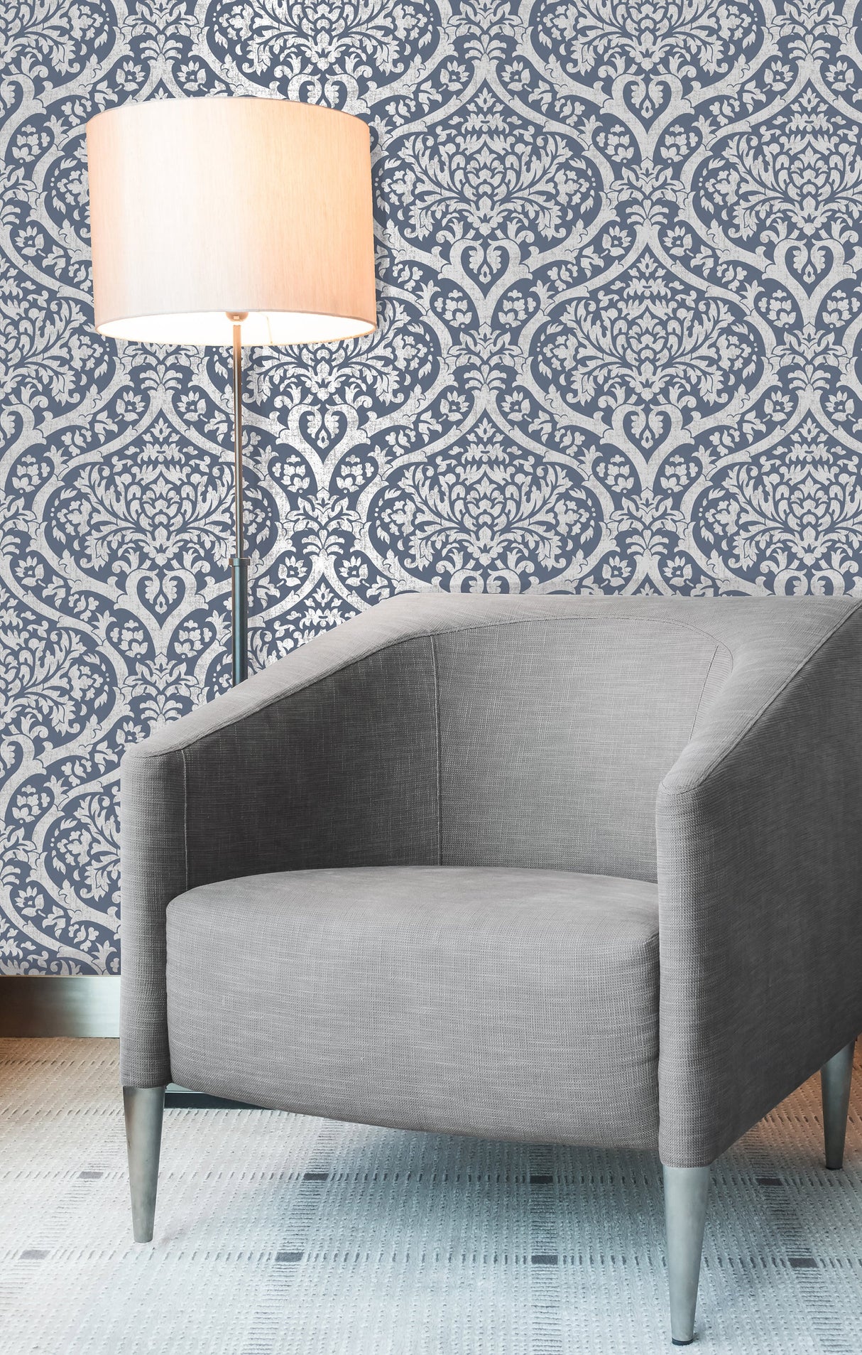 Fine Decor 2900-42531 Sandringham Blue Damask Wallpaper