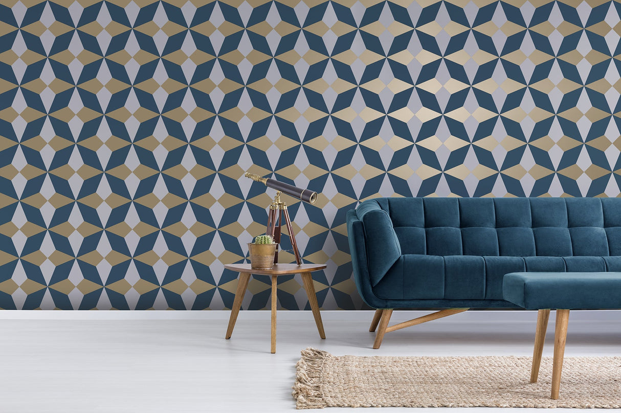 Fine Decor 2900-42548 Newby Navy Geometric Wallpaper