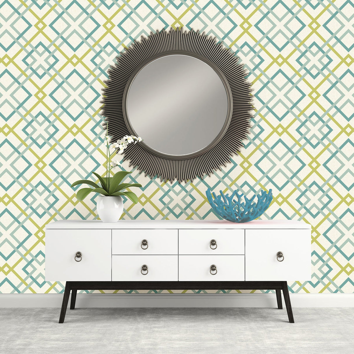 A-Street Prints 2901-22651 Saltire Emile Turquoise Lattice Wallpaper