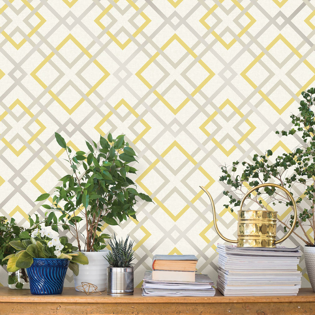 A-Street Prints 2901-22652 Saltire Emile Yellow Lattice Wallpaper