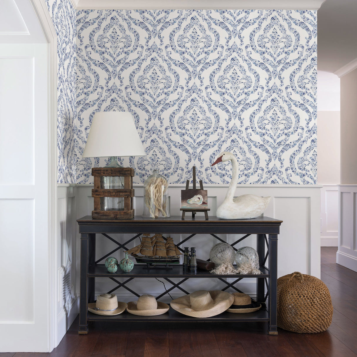 A-Street Prints 2901-25403 Featherton Blue Floral Damask Wallpaper