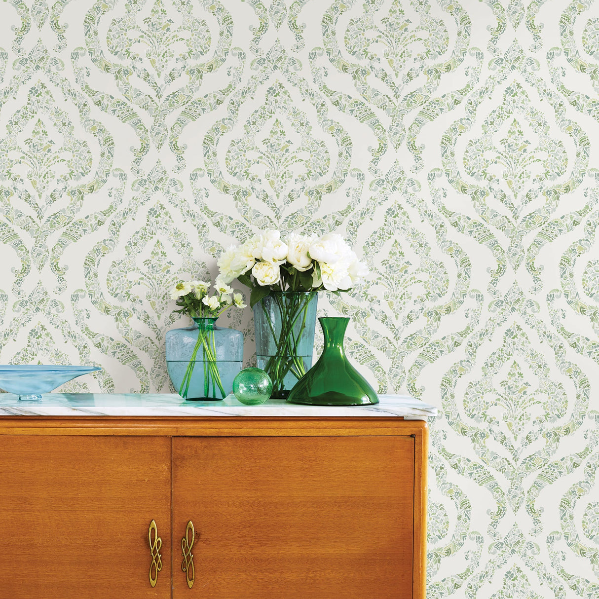 A-Street Prints 2901-25404 Featherton Light Green Floral Damask Wallpaper
