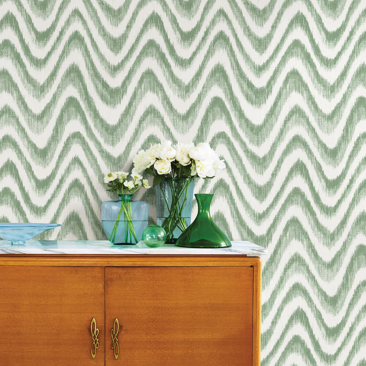 A-Street Prints 2901-25406 Bargello Green Faux Grasscloth Wave Wallpaper