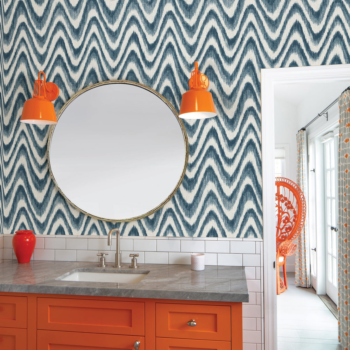 A-Street Prints 2901-25408 Bargello Blue Faux Grasscloth Wave Wallpaper