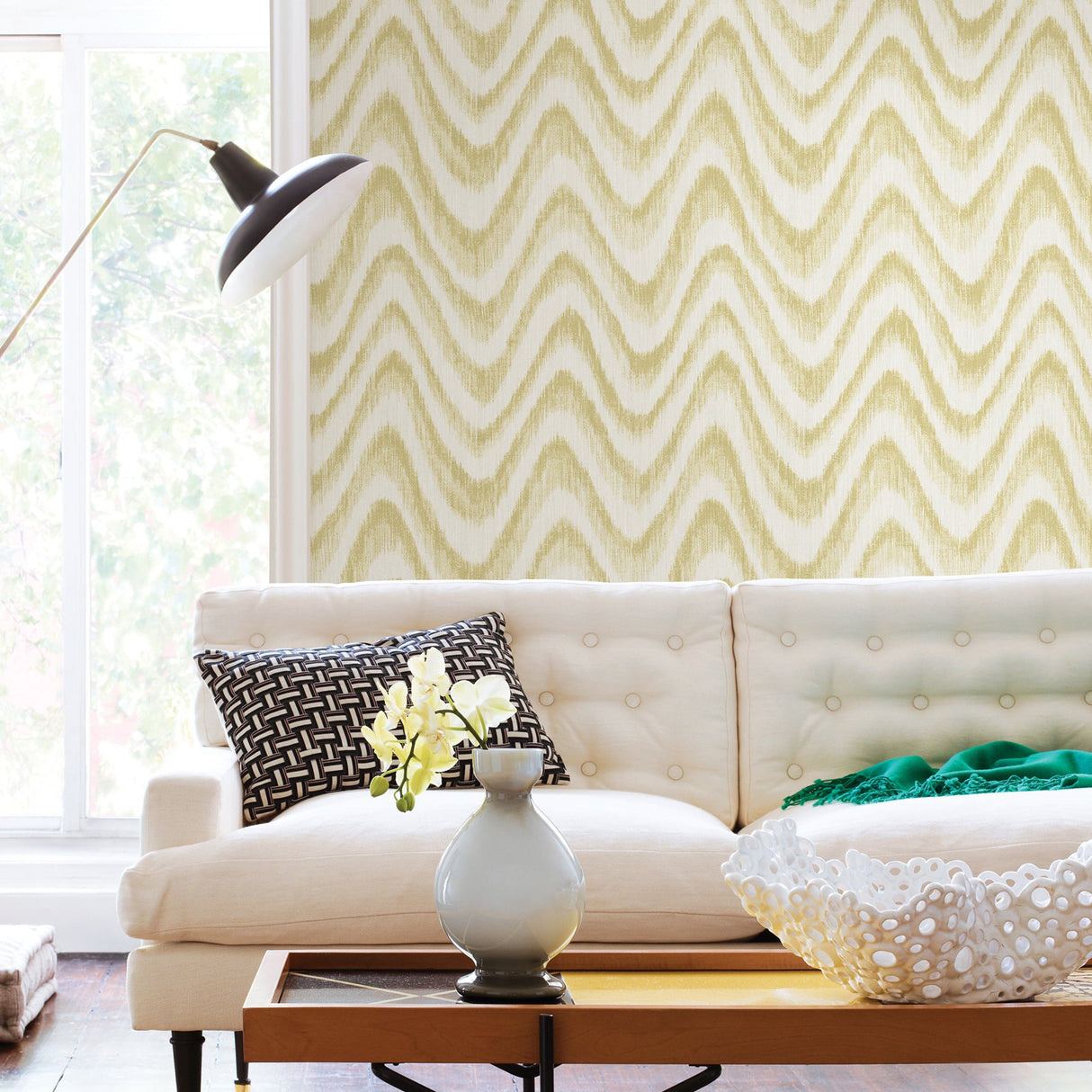 A-Street Prints 2901-25409 Bargello Yellow Faux Grasscloth Wave Wallpaper