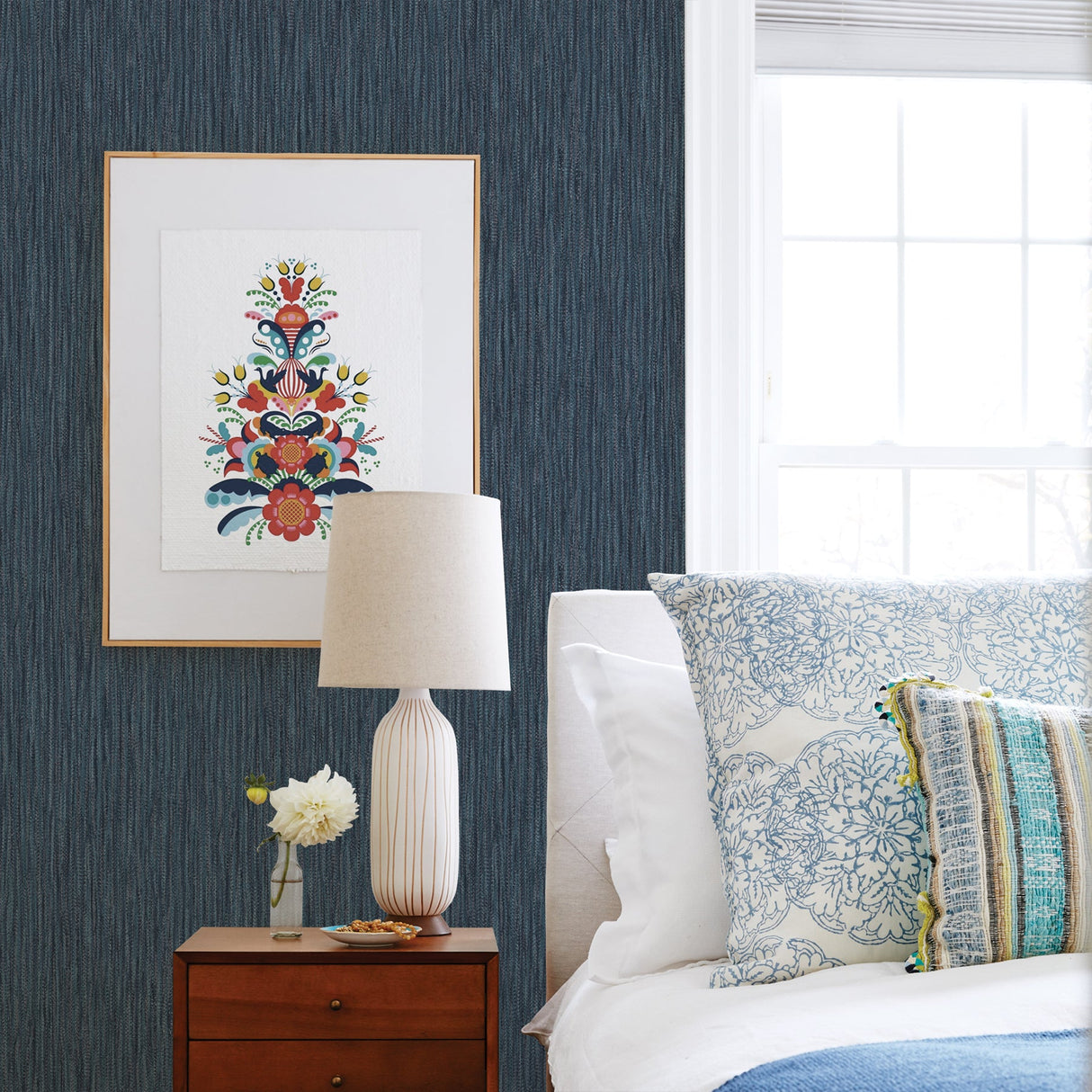 A-Street Prints 2901-25423 Raffia Thames Blue Faux Grasscloth Wallpaper