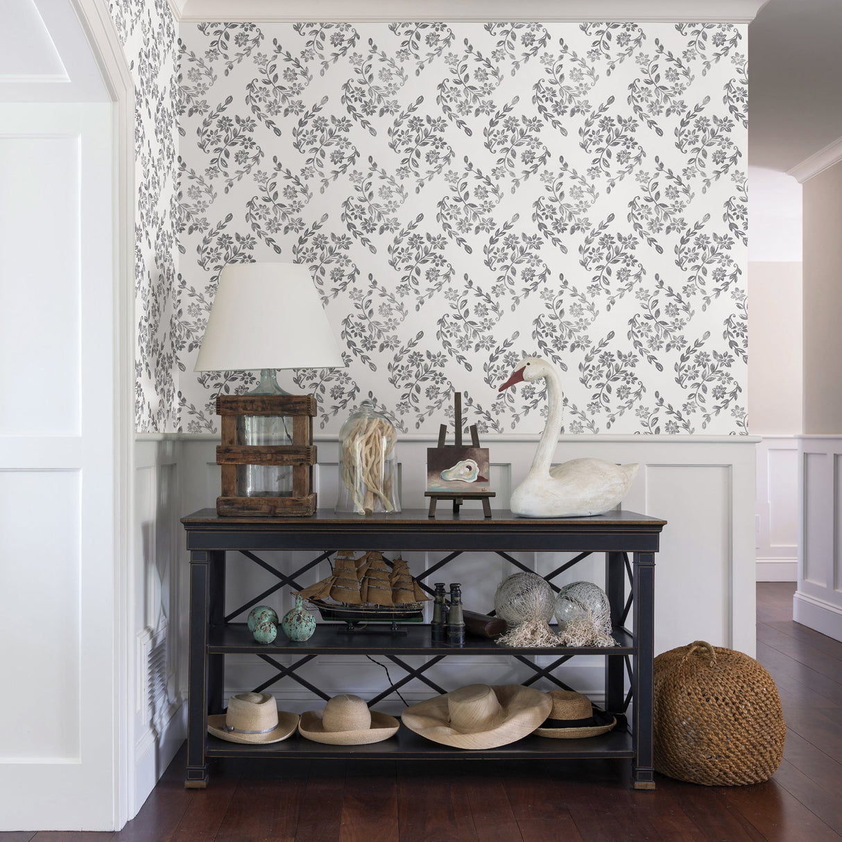 A-Street Prints 2901-25429 Arabesque Grey Floral Trail Wallpaper