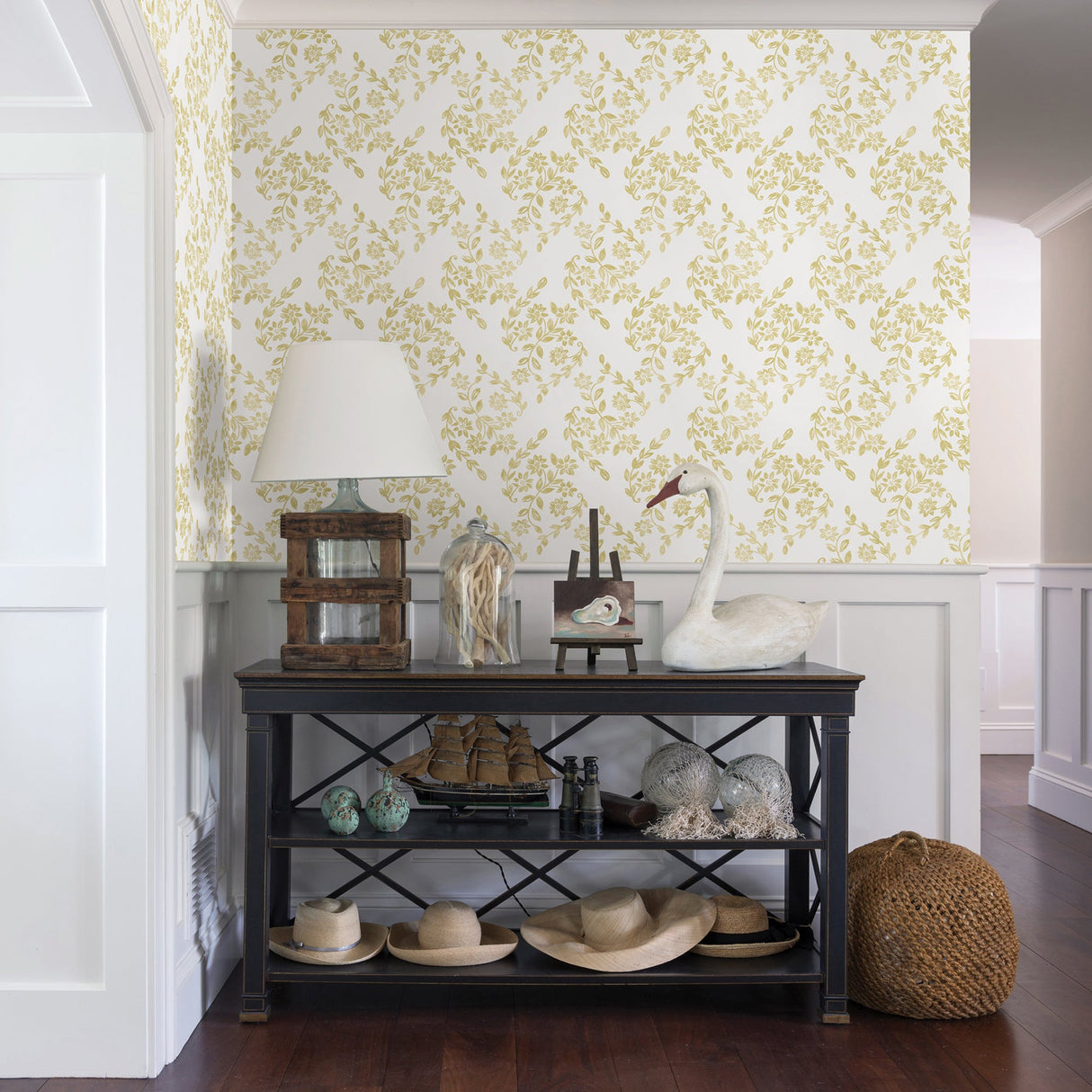 A-Street Prints 2901-25430 Arabesque Mustard Floral Trail Wallpaper