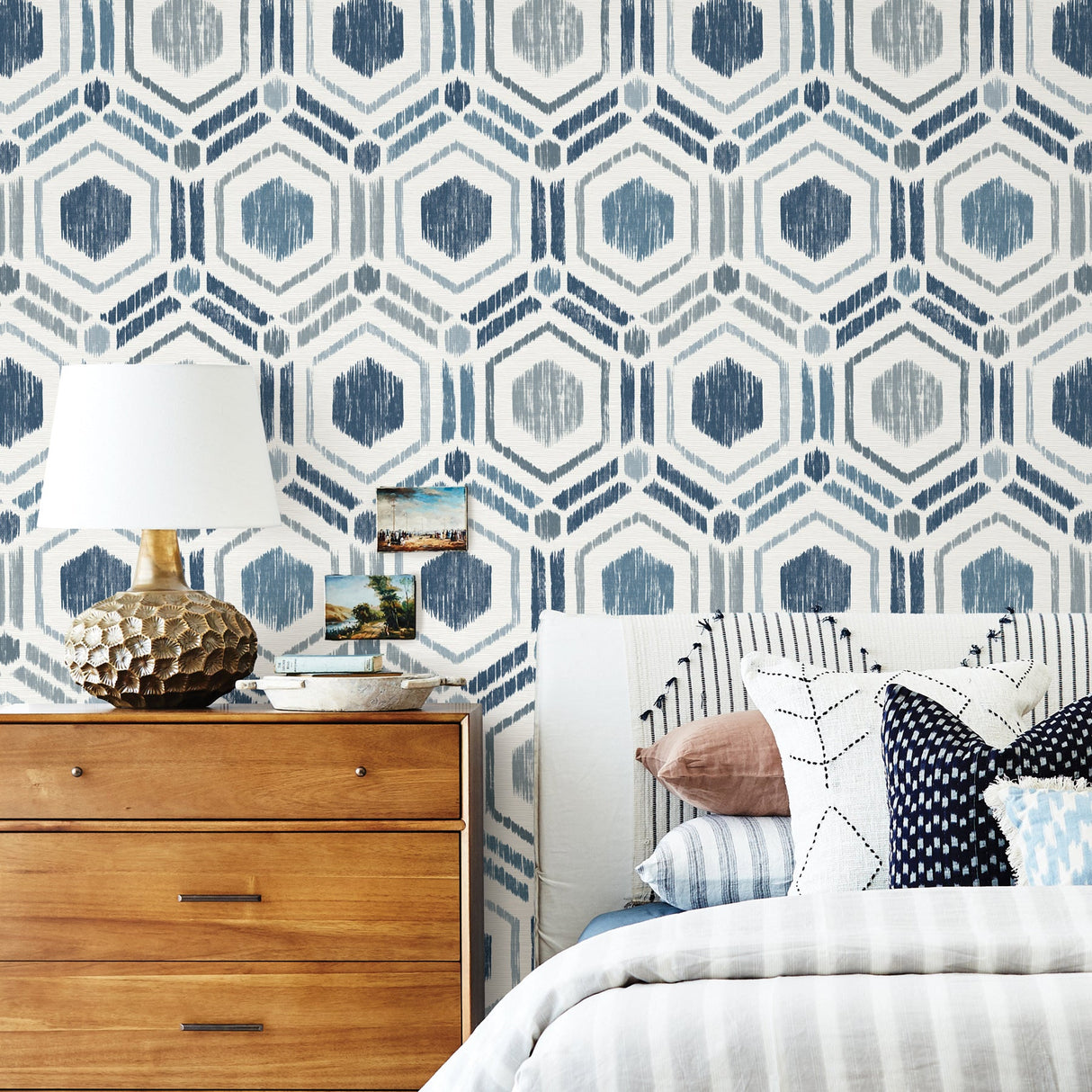 A-Street Prints 2901-25433 Borneo Blue Geometric Grasscloth Wallpaper