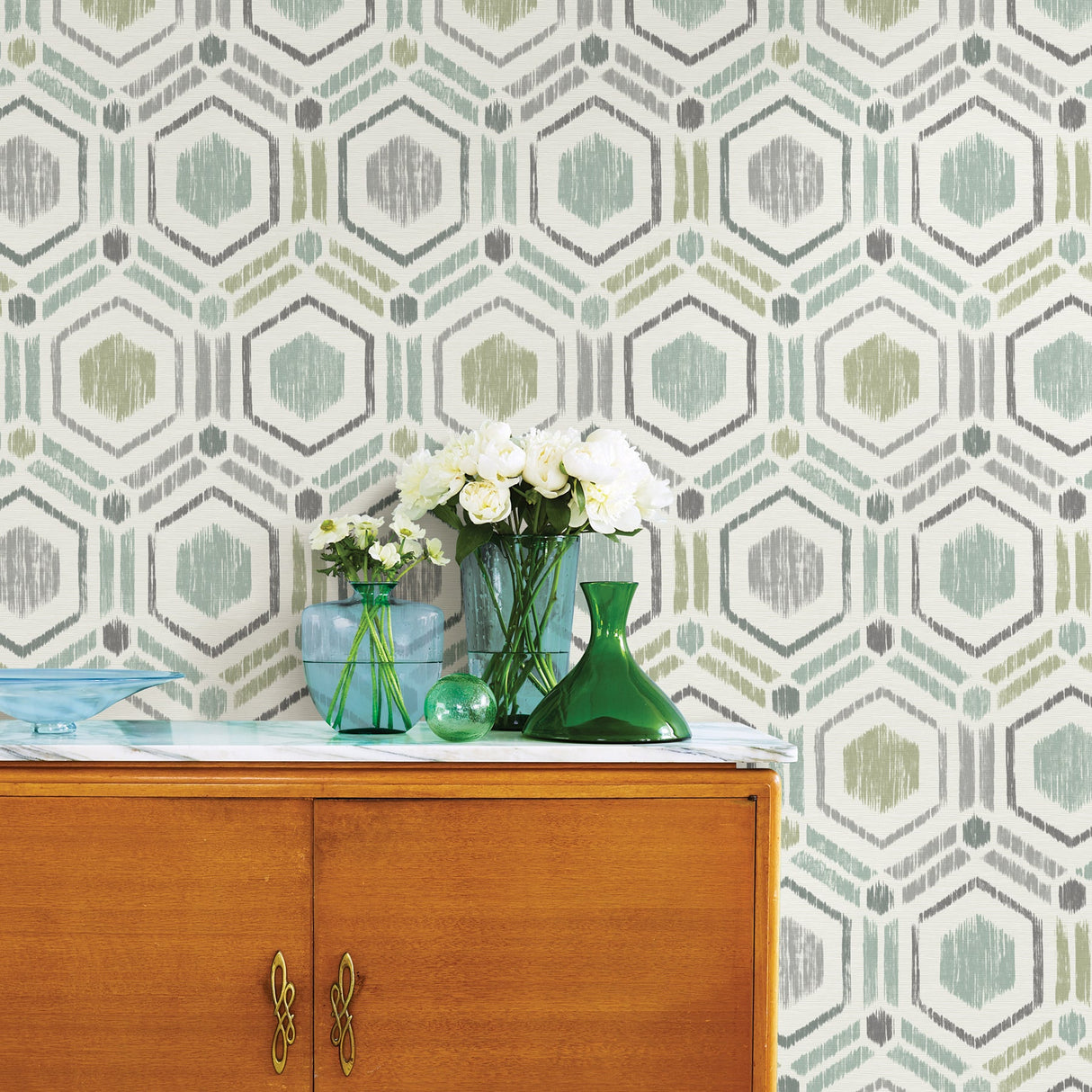 A-Street Prints 2901-25435 Borneo Light Green Geometric Grasscloth Wallpaper