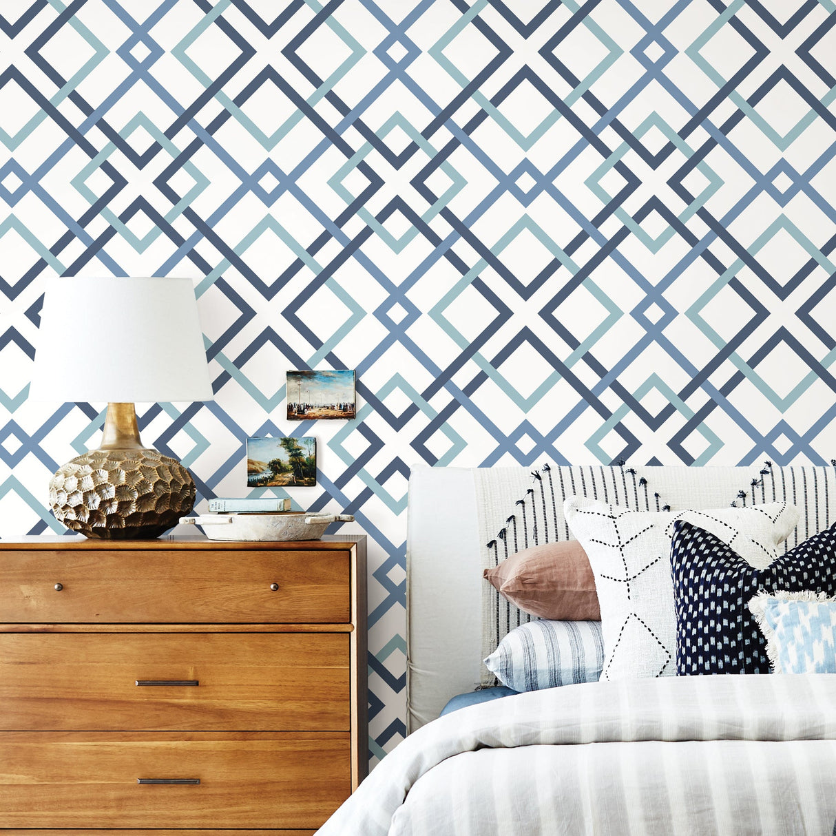 A-Street Prints 2901-25436 Saltire Emile Blue Lattice Wallpaper