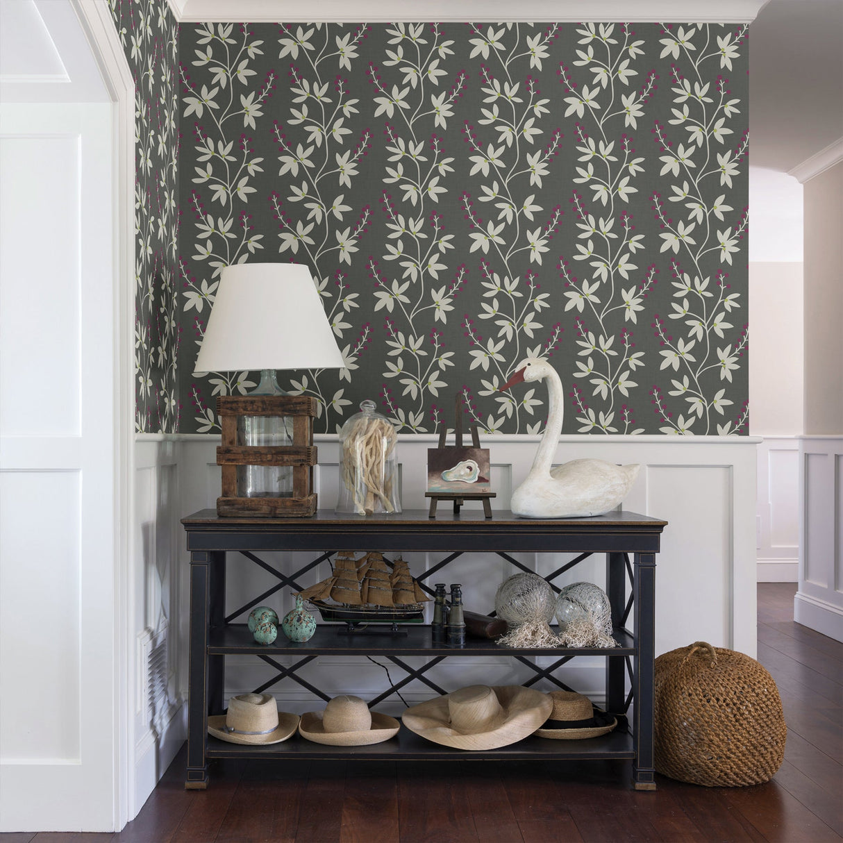 A-Street Prints 2901-25439 Linnea Elsa Charcoal Botanical Trail Wallpaper