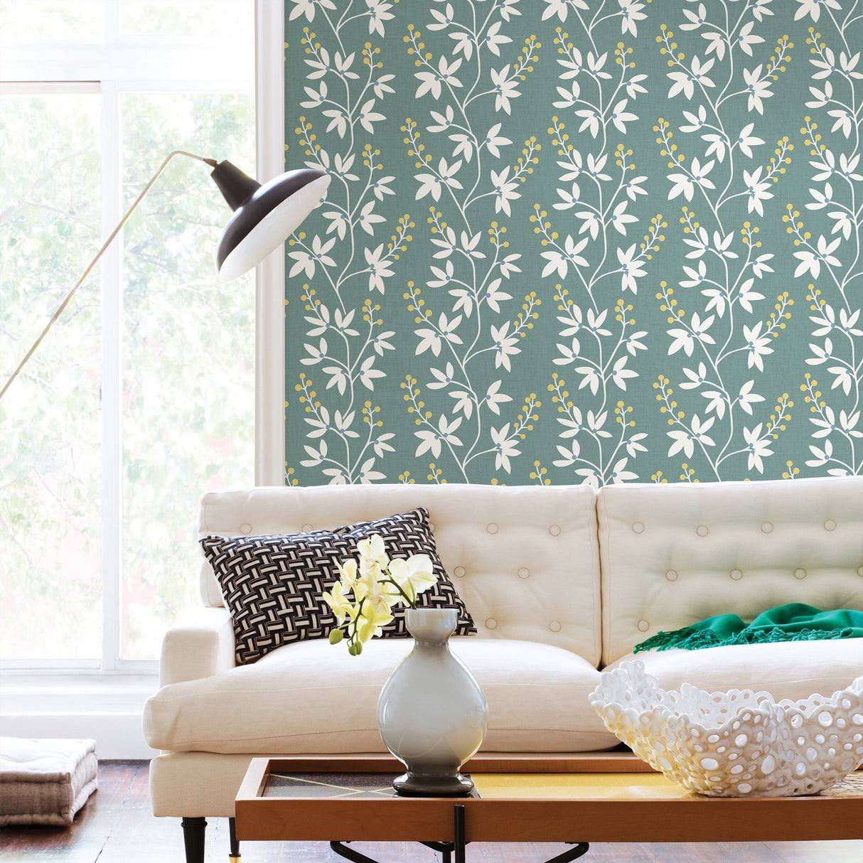 A-Street Prints 2901-25440 Linnea Elsa Teal Botanical Trail Wallpaper
