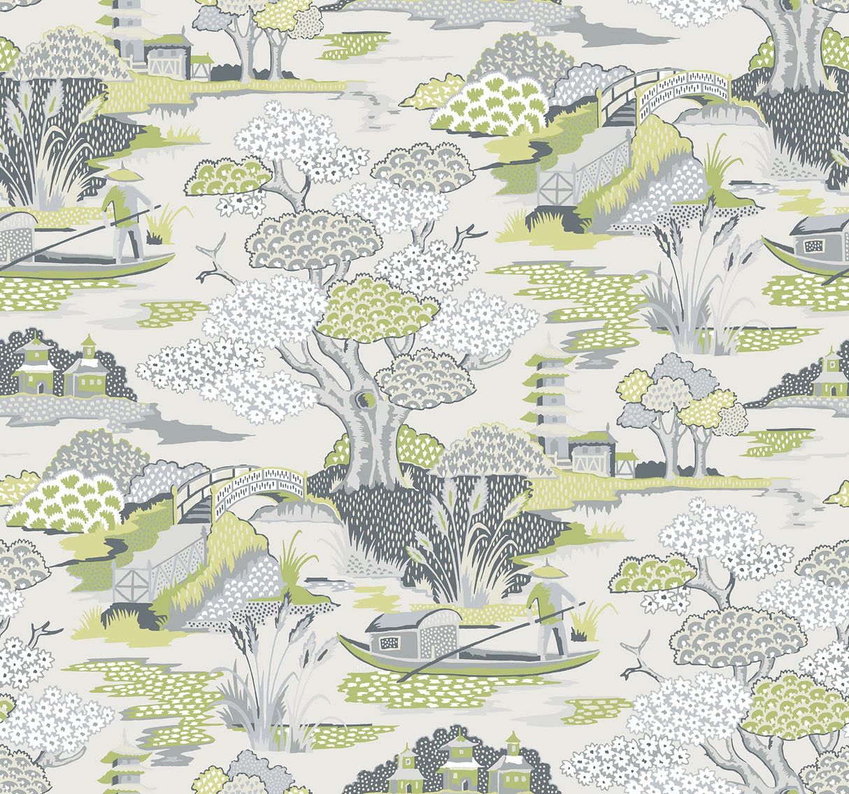 A-Street Prints 2901-87508 Joy De Vie Green Toile Wallpaper