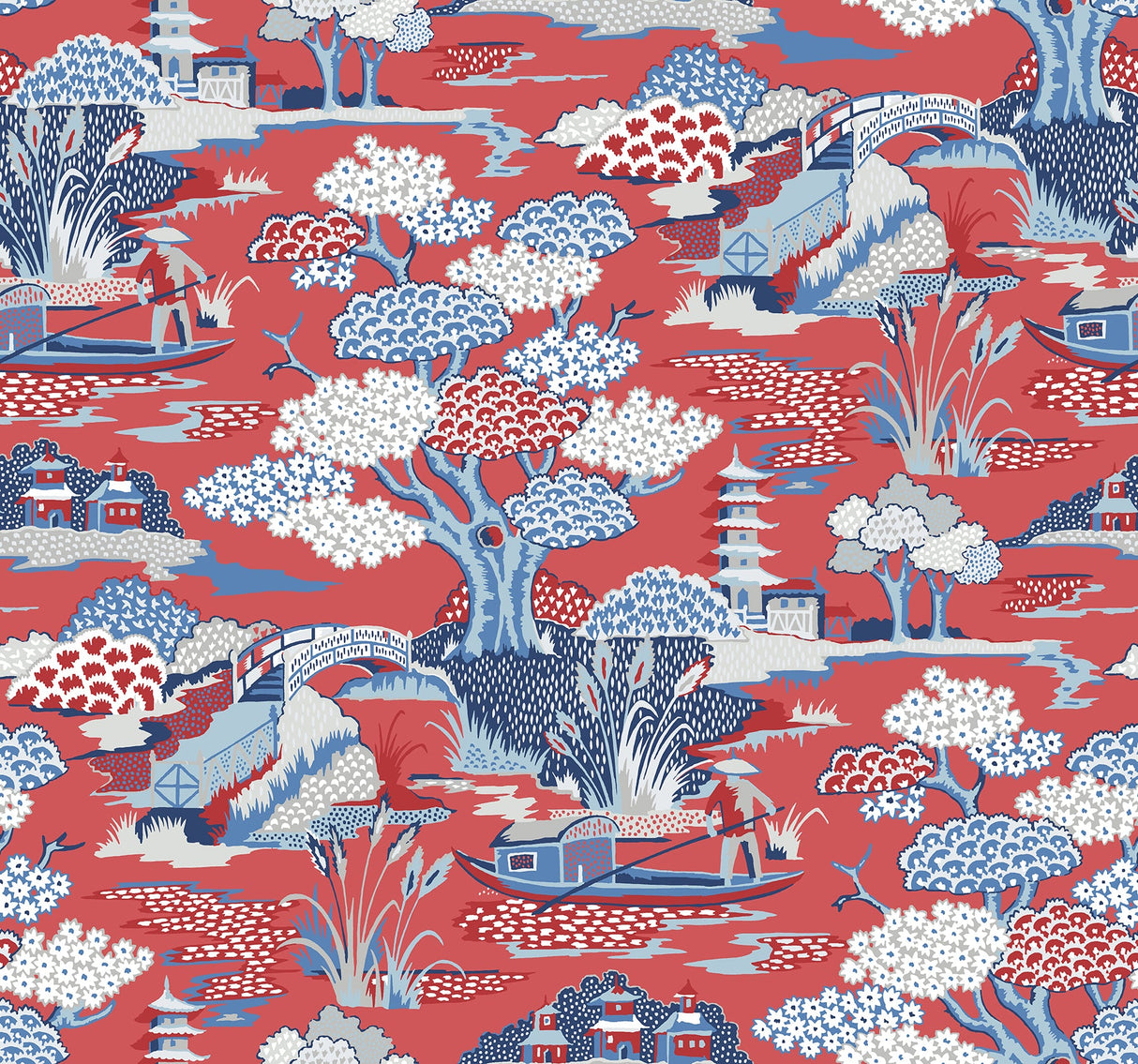 A-Street Prints 2901-87509 Joy De Vie Red Toile Wallpaper