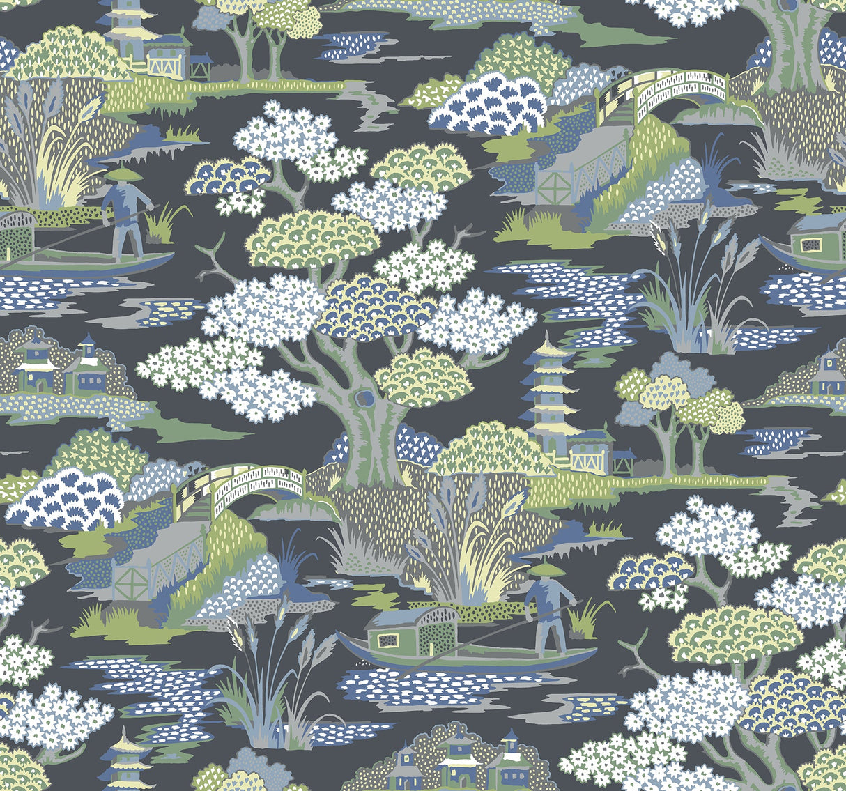 A-Street Prints 2901-87510 Joy De Vie Indigo Toile Wallpaper