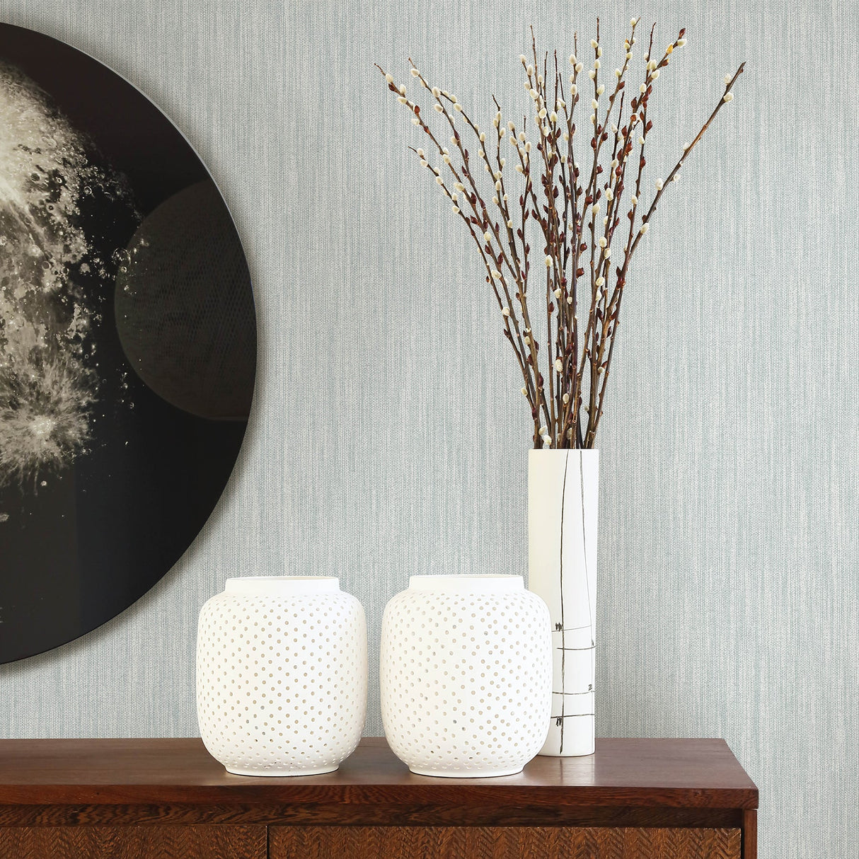 A-Street Prints 2903-25287 Chenille Light Blue Faux Linen Wallpaper