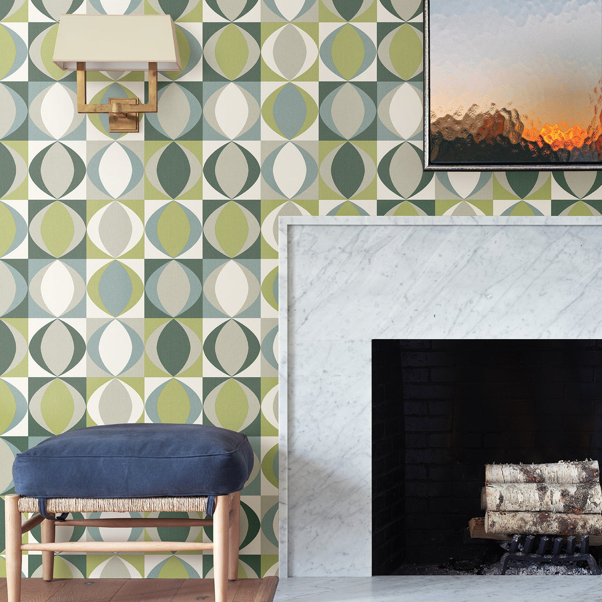 A-Street Prints 2903-25845 Archer Green Linen Geometric Wallpaper