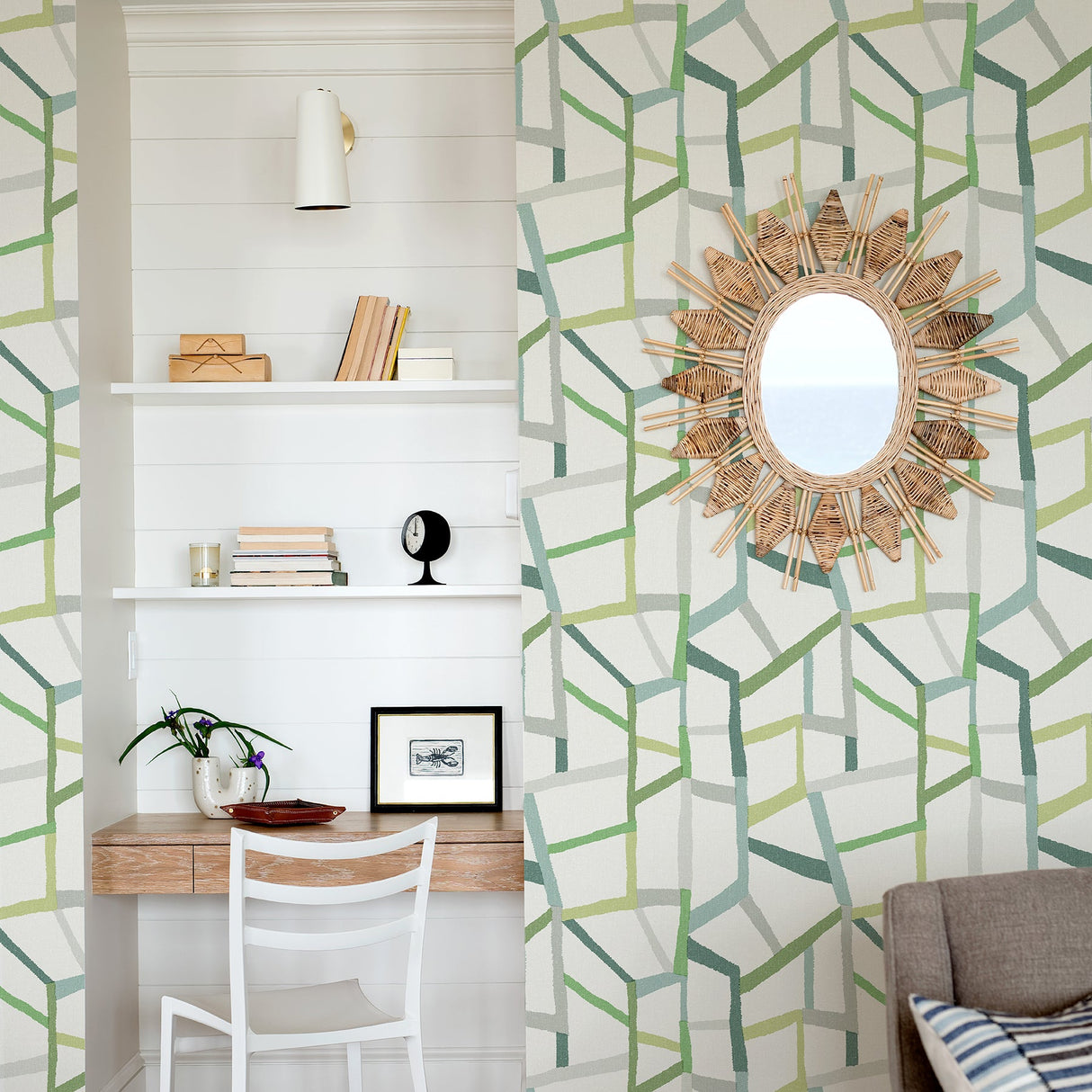 A-Street Prints 2903-25847 Tate Green Geometric Linen Wallpaper