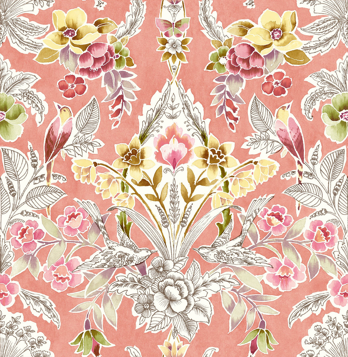 A-Street Prints 2903-25861 Vera Pink Floral Damask Wallpaper