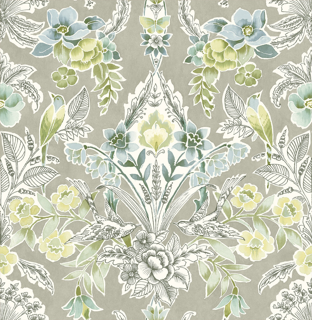 A-Street Prints 2903-25862 Vera Light Green Floral Damask Wallpaper