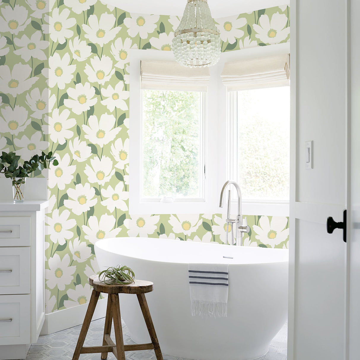 Brewster 2904-25677 Astera Green Floral Wallpaper
