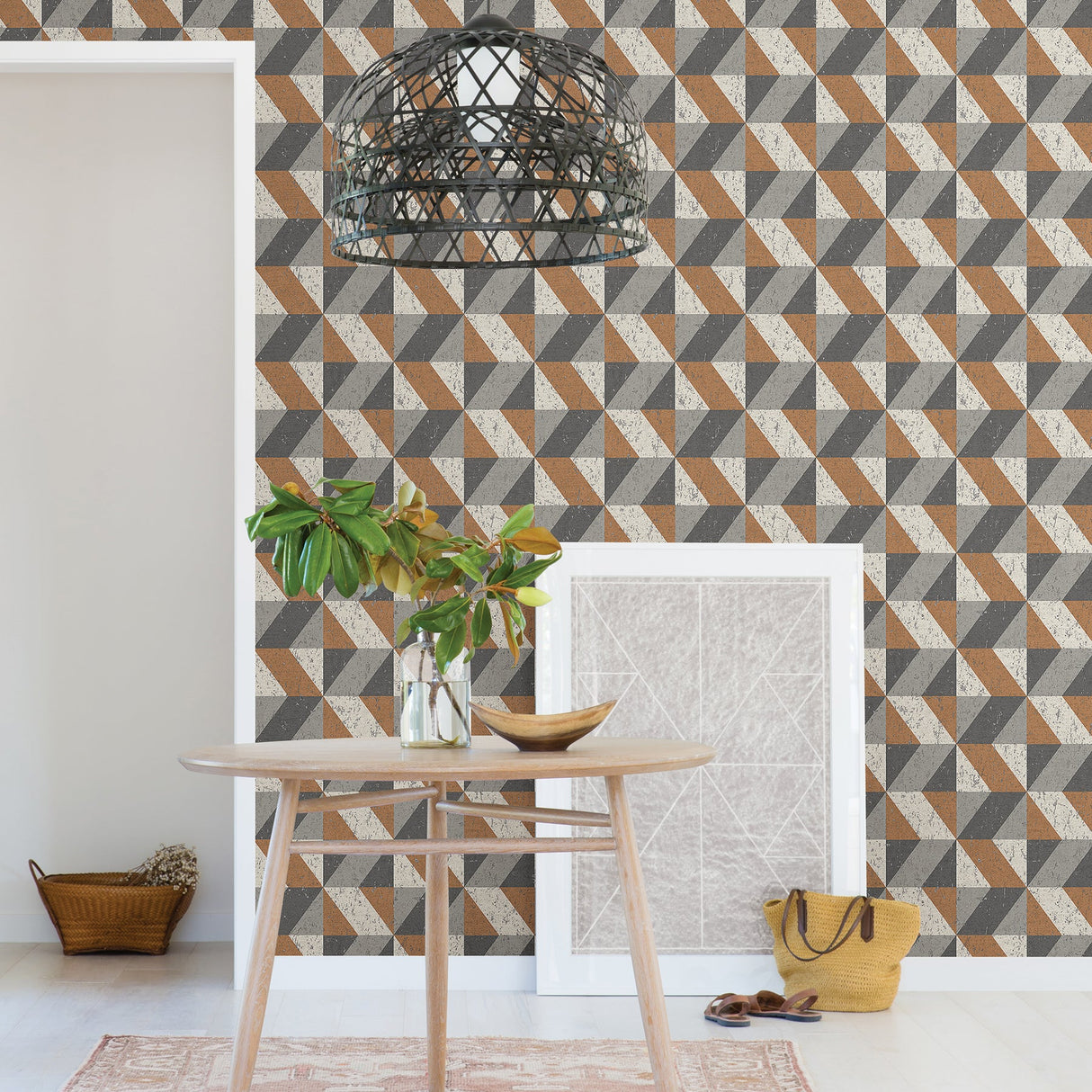A-Street Prints 2908-25312 Cerium Copper Concrete Geometric Wallpaper
