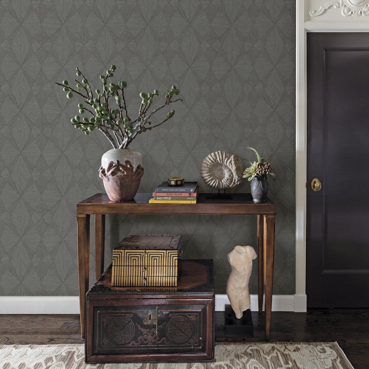A-Street Prints 2908-25334 Intrinsic Dark Grey Geometric Wood Wallpaper
