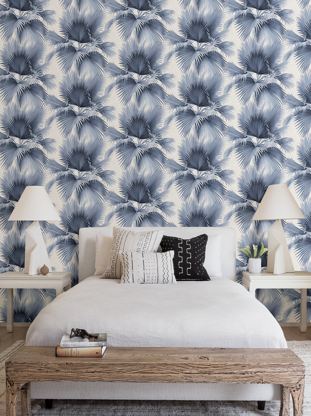 A-Street Prints 2927-40102 Summer Palm Blue Tropical Wallpaper