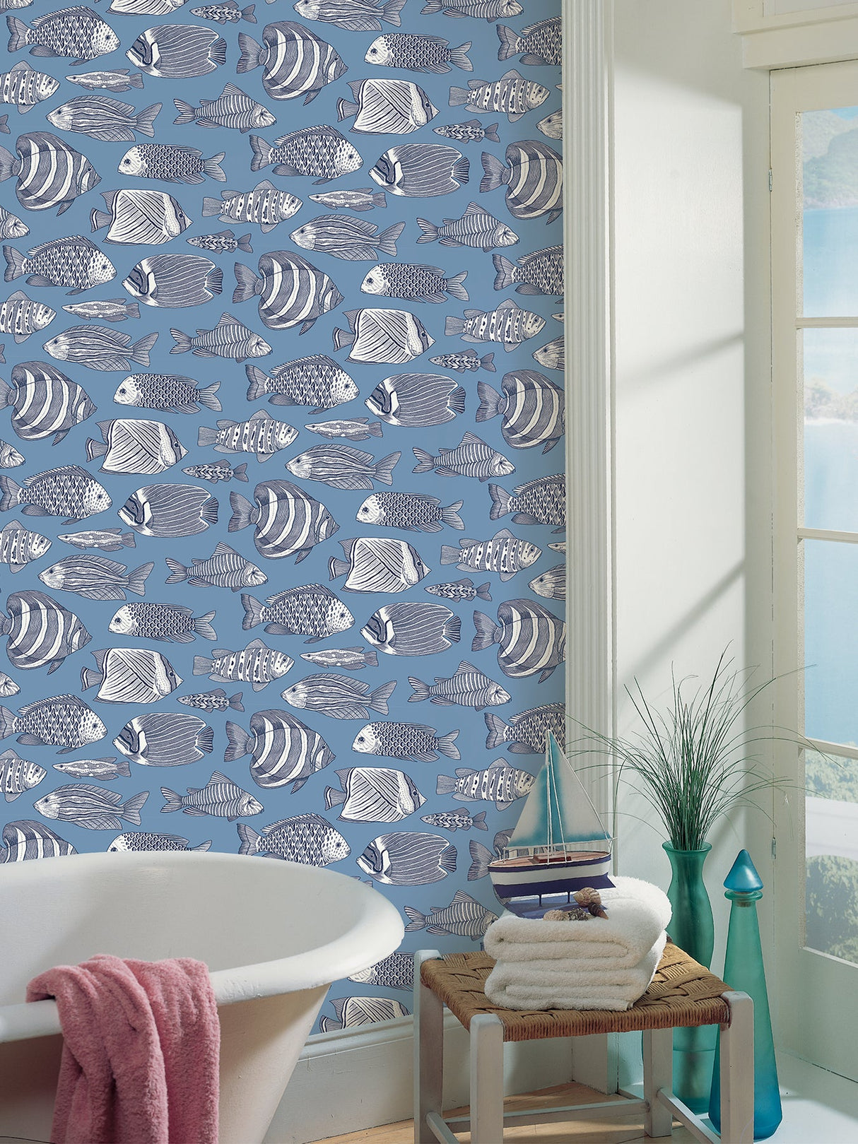 A-Street Prints 2927-80212 Wailea Sky Blue Tropical School Wallpaper