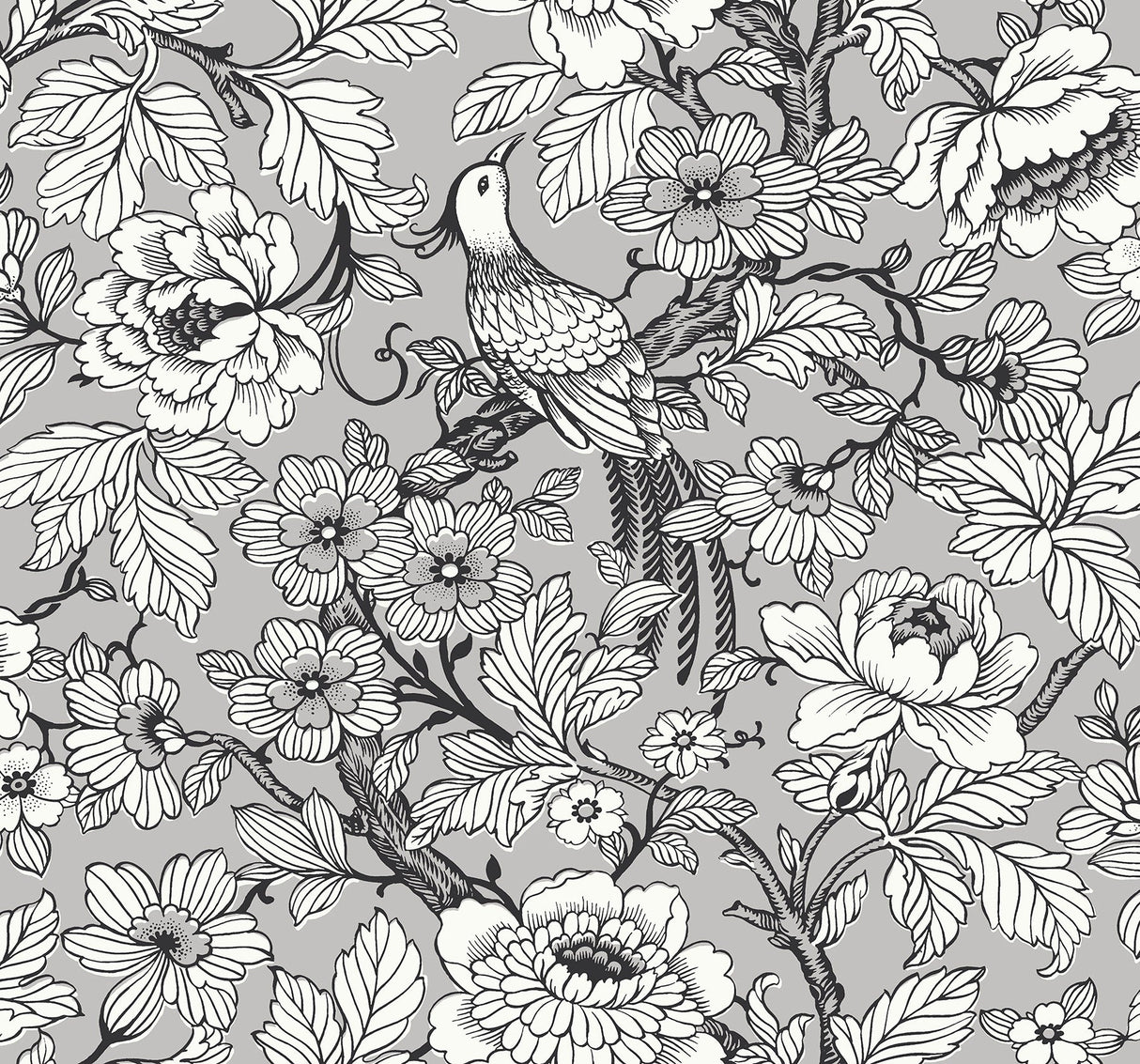 A-Street Prints 2927-80407 Beaufort Silver Peony Chinoiserie Wallpaper