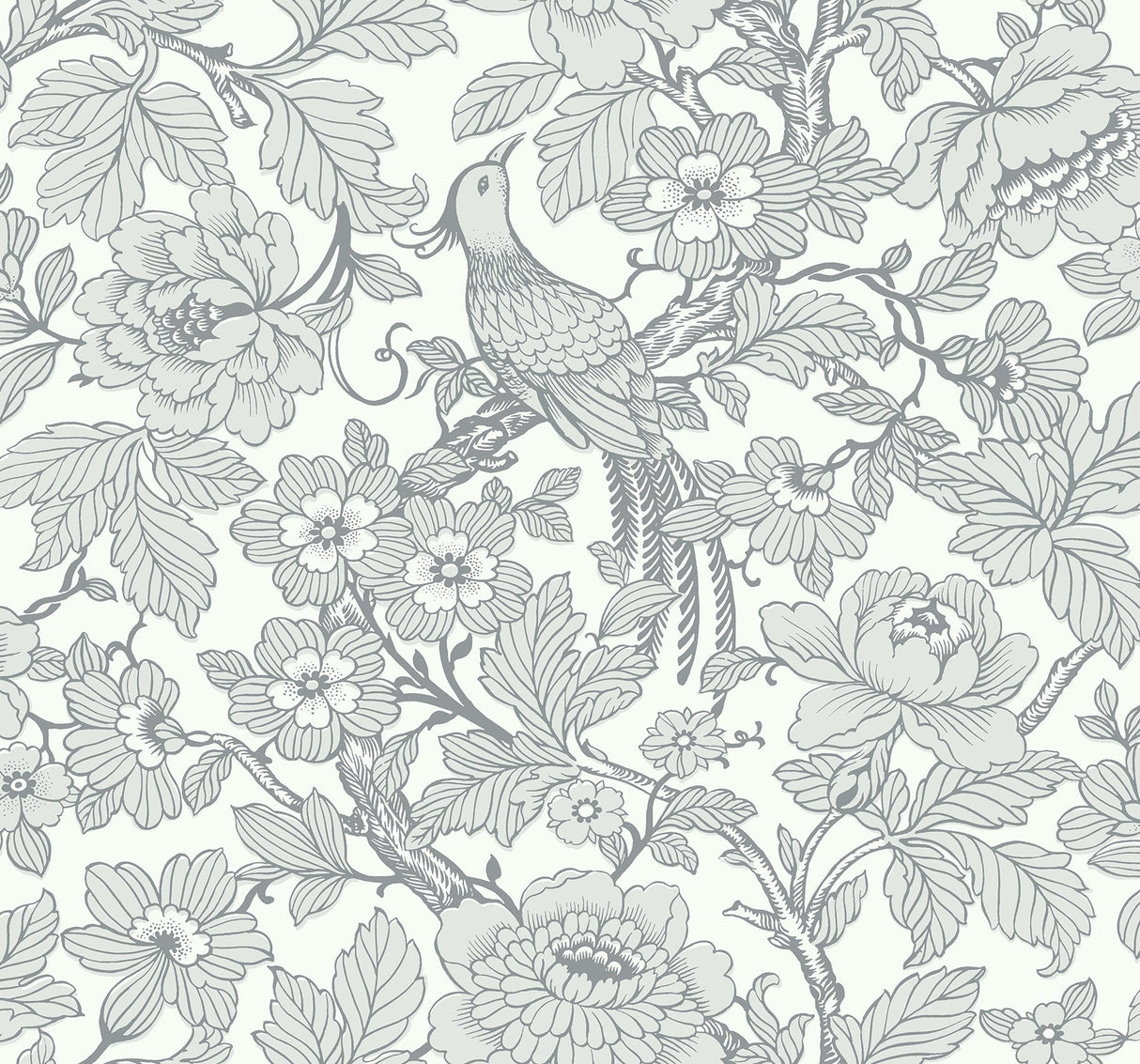 A-Street Prints 2927-80408 Beaufort Light Grey Peony Chinoiserie Wallpaper