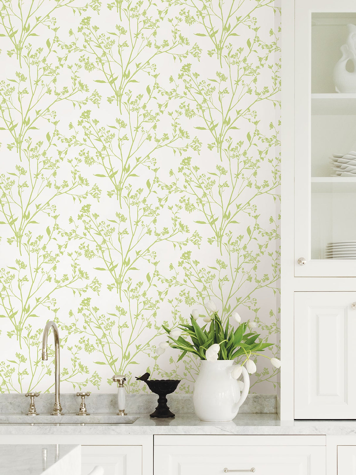 A-Street Prints 2927-80704 Southport Chartreuse Delicate Branches Wallpaper