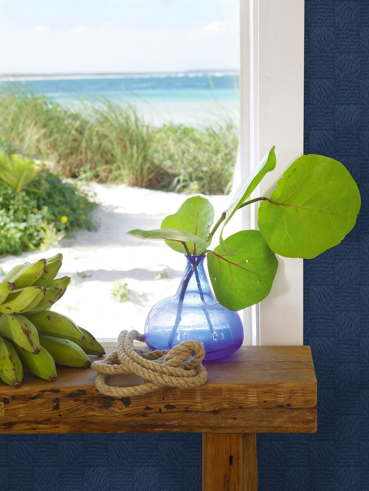 A-Street Prints 2927-80802 Calabash Navy Rope Basketweave Wallpaper