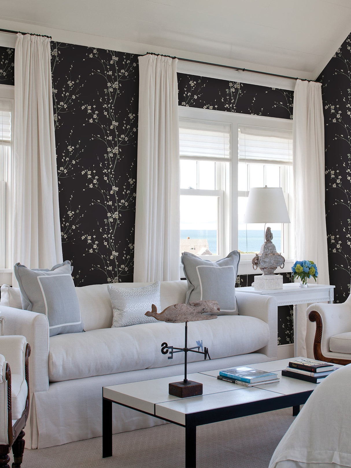 A-Street Prints 2927-81800 Monterey Black Floral Branch Wallpaper