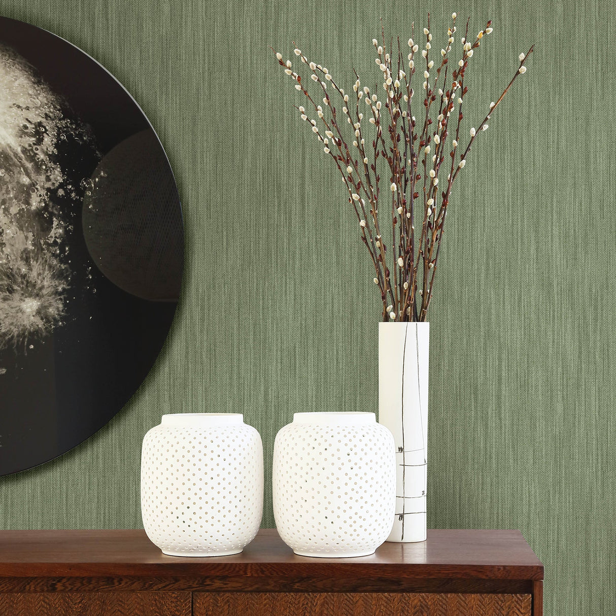 A-Street Prints 2948-25280 Chiniile Green Linen Texture Wallpaper