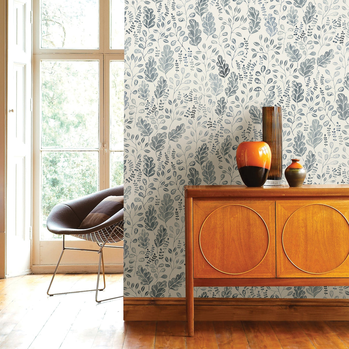 A-Street Prints 2948-27013 Isha Blue Leaf Wallpaper