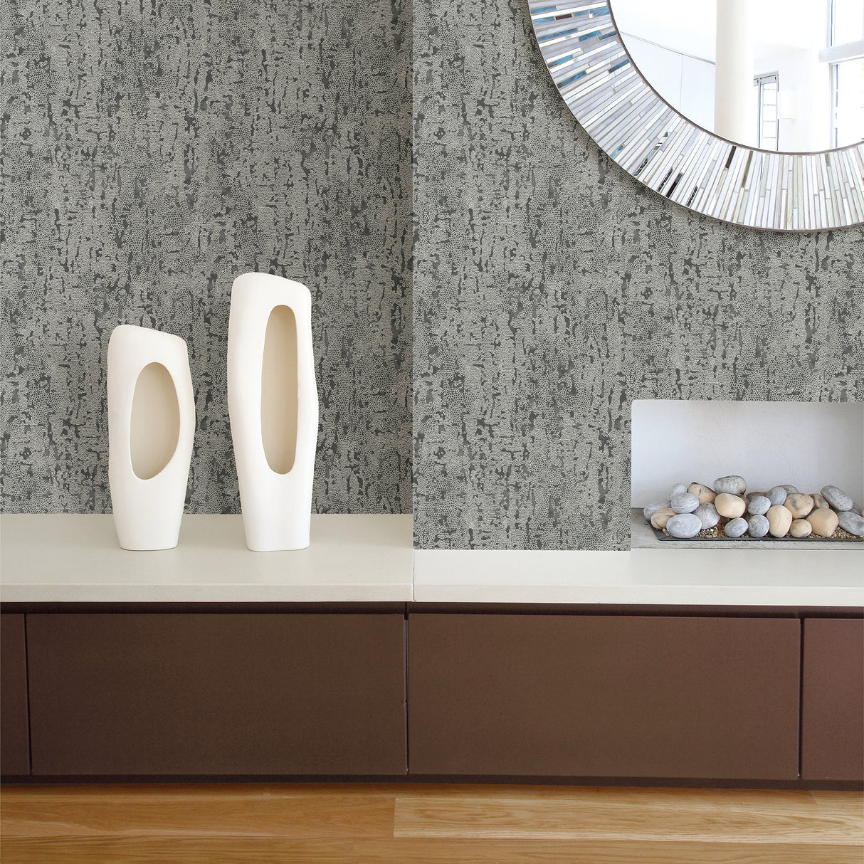 A-Street Prints 2949-60200 Malawi Dark Grey Leather Texture Wallpaper