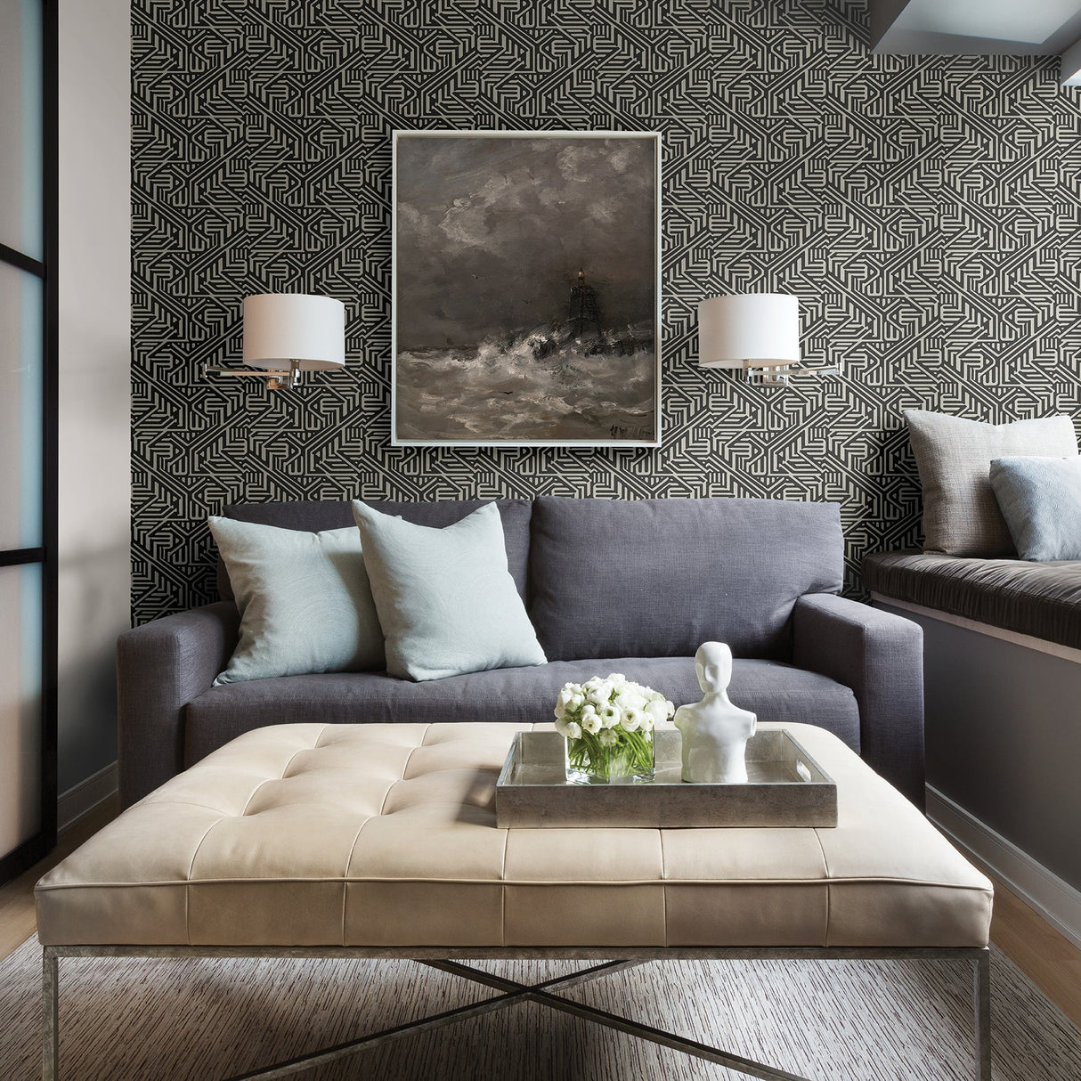 A-Street Prints 2949-60600 Nambiti Black Geometric Wallpaper