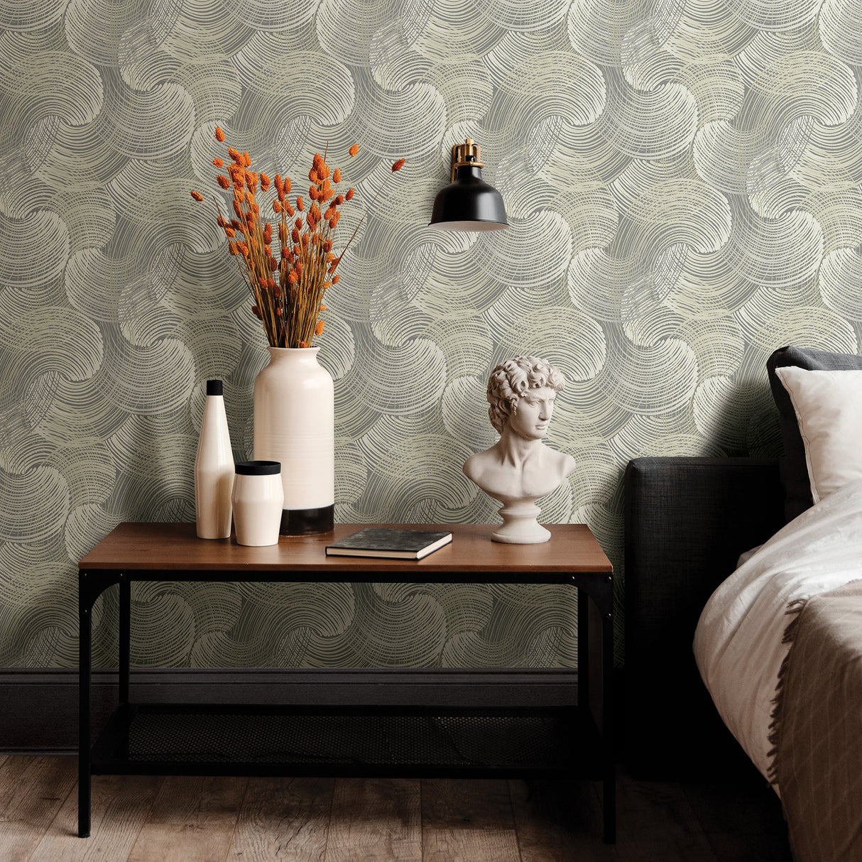 A-Street Prints 2964-25906 Karson Grey Swirling Geometric Wallpaper