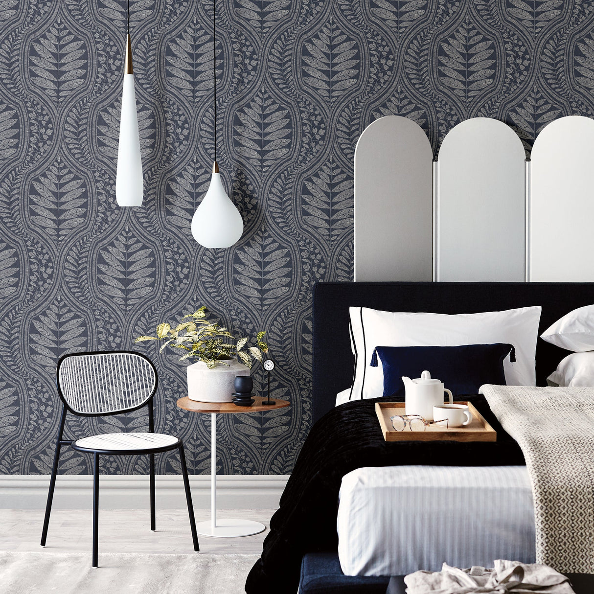 A-Street Prints 2964-25953 Juno Indigo Ogee Wallpaper