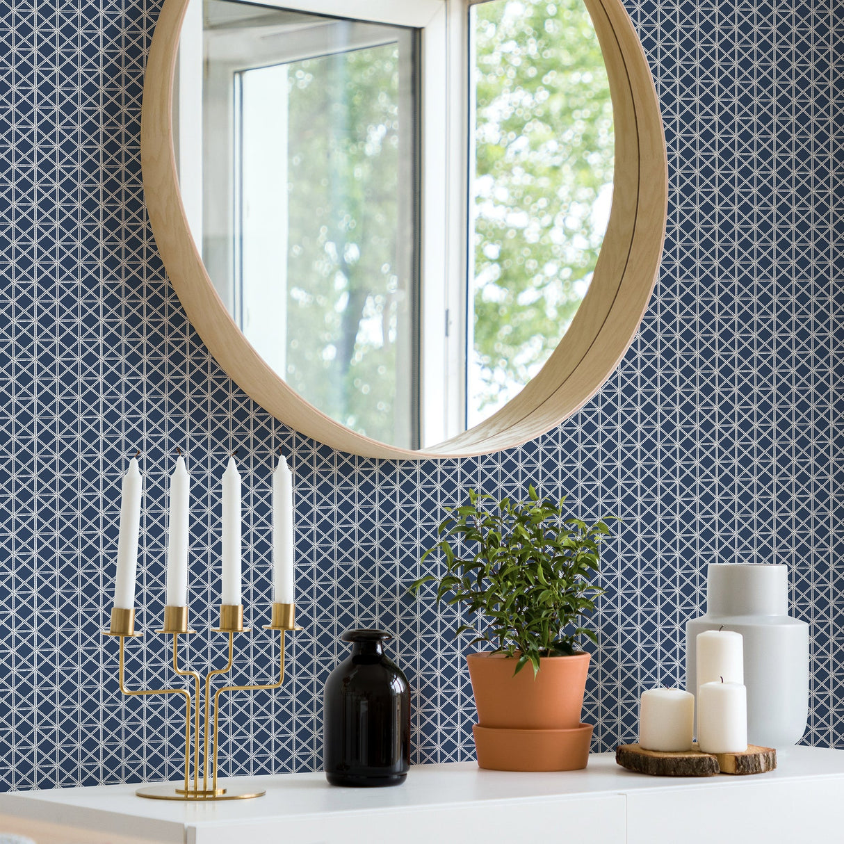 A-Street Prints 2969-26000 Lisbeth Navy Geometric Lattice Wallpaper