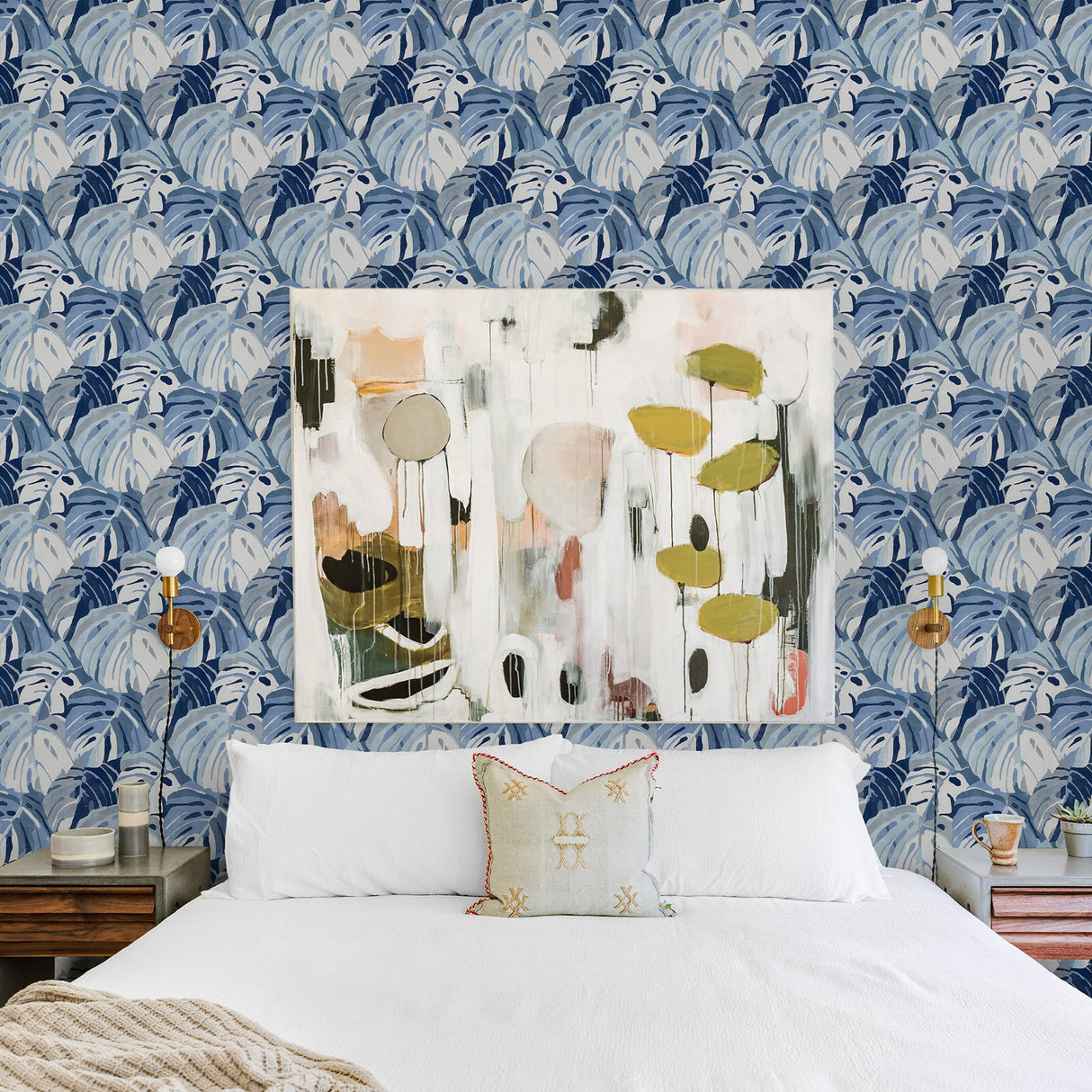 A-Street Prints 2969-26007 Samara Blue Monstera Leaf Wallpaper