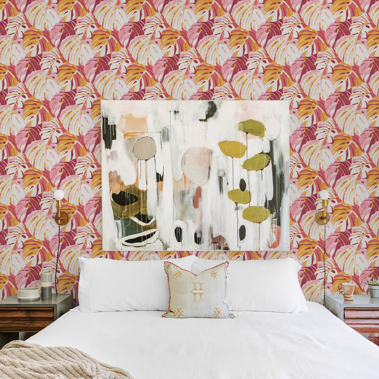 A-Street Prints 2969-26010 Samara Pink Monstera Leaf Wallpaper