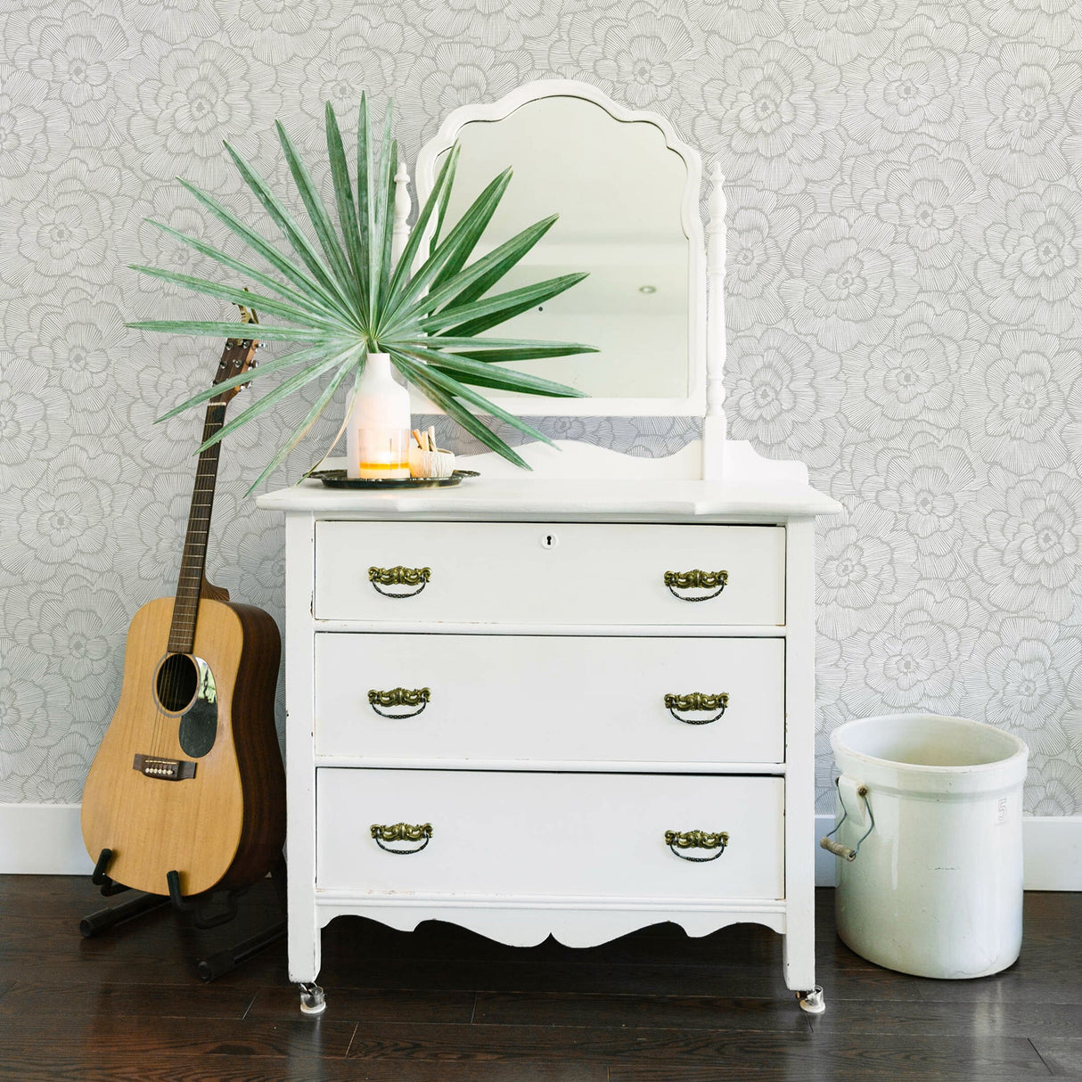 A-Street Prints 2969-26036 Periwinkle Light Grey Textured Floral Wallpaper