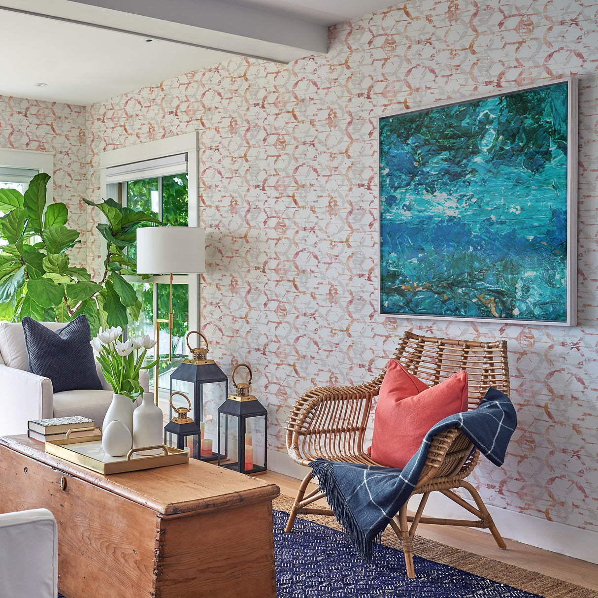 A-Street Prints 2969-26041 Augustine Pink Distressed Geometric Wallpaper