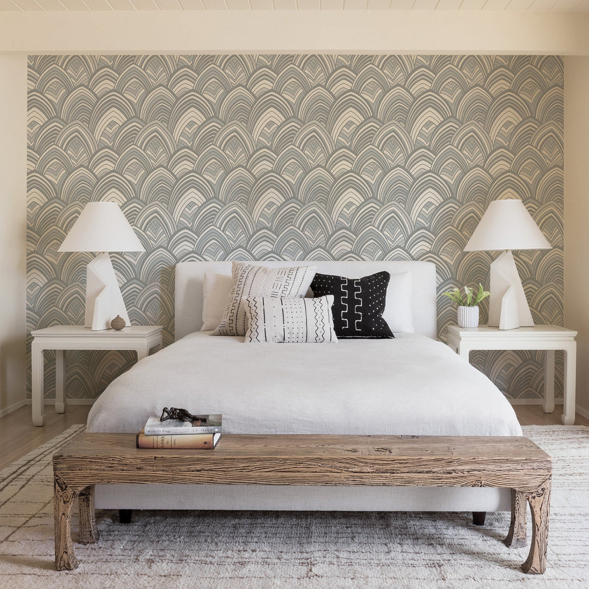 A-Street Prints 2969-87353 Cabarita Grey Art Deco Flocked Leaves Wallpaper
