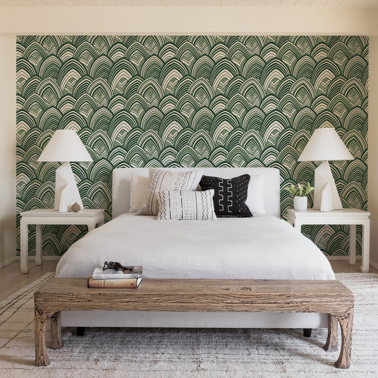 A-Street Prints 2969-87354 Cabarita Green Art Deco Flocked Leaves Wallpaper