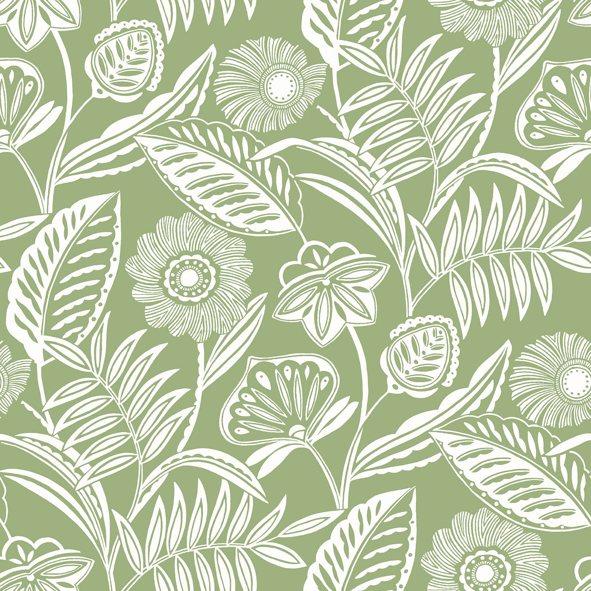A-Street Prints 2969-87530 Alma Green Tropical Floral Wallpaper