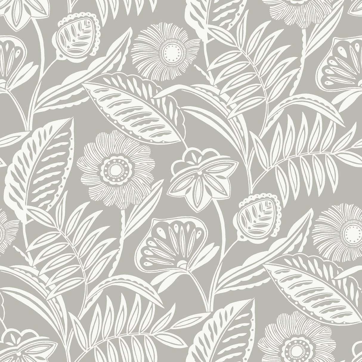 A-Street Prints 2969-87531 Alma Light Grey Tropical Floral Wallpaper